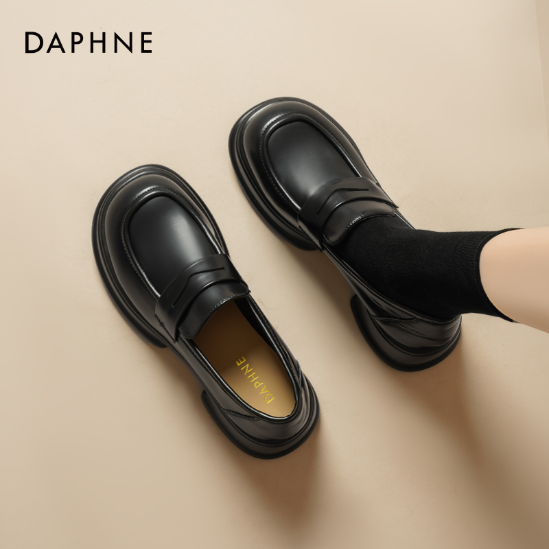 达芙妮乐福鞋女款2025秋季新款复古厚底圆头黑色小皮鞋百搭女鞋