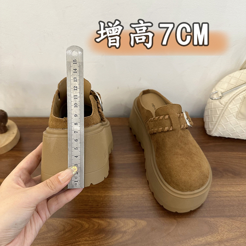 小个子厚底8cm包头拖女乐增高软底日系穆勒勃肯鞋一脚蹬单鞋秋季