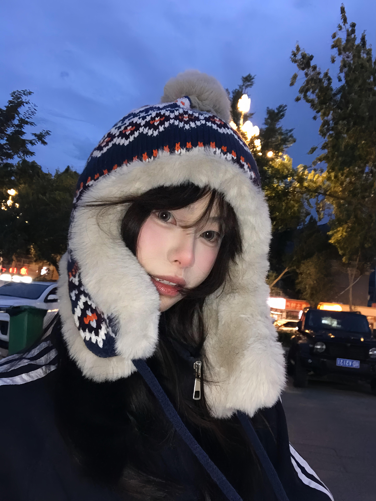 费尔岛风毛绒雷锋帽子女秋冬季加厚保暖护耳毛线帽东北防寒套头帽