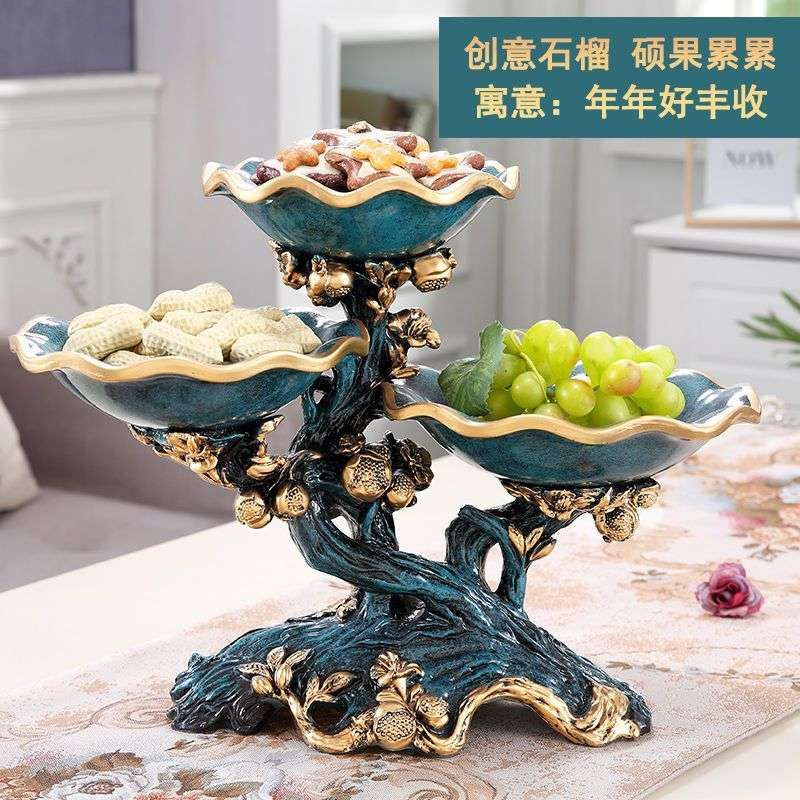 2025水果盘分格双层大号欧式创意点心零食糖欧式彩绘折叠果盘