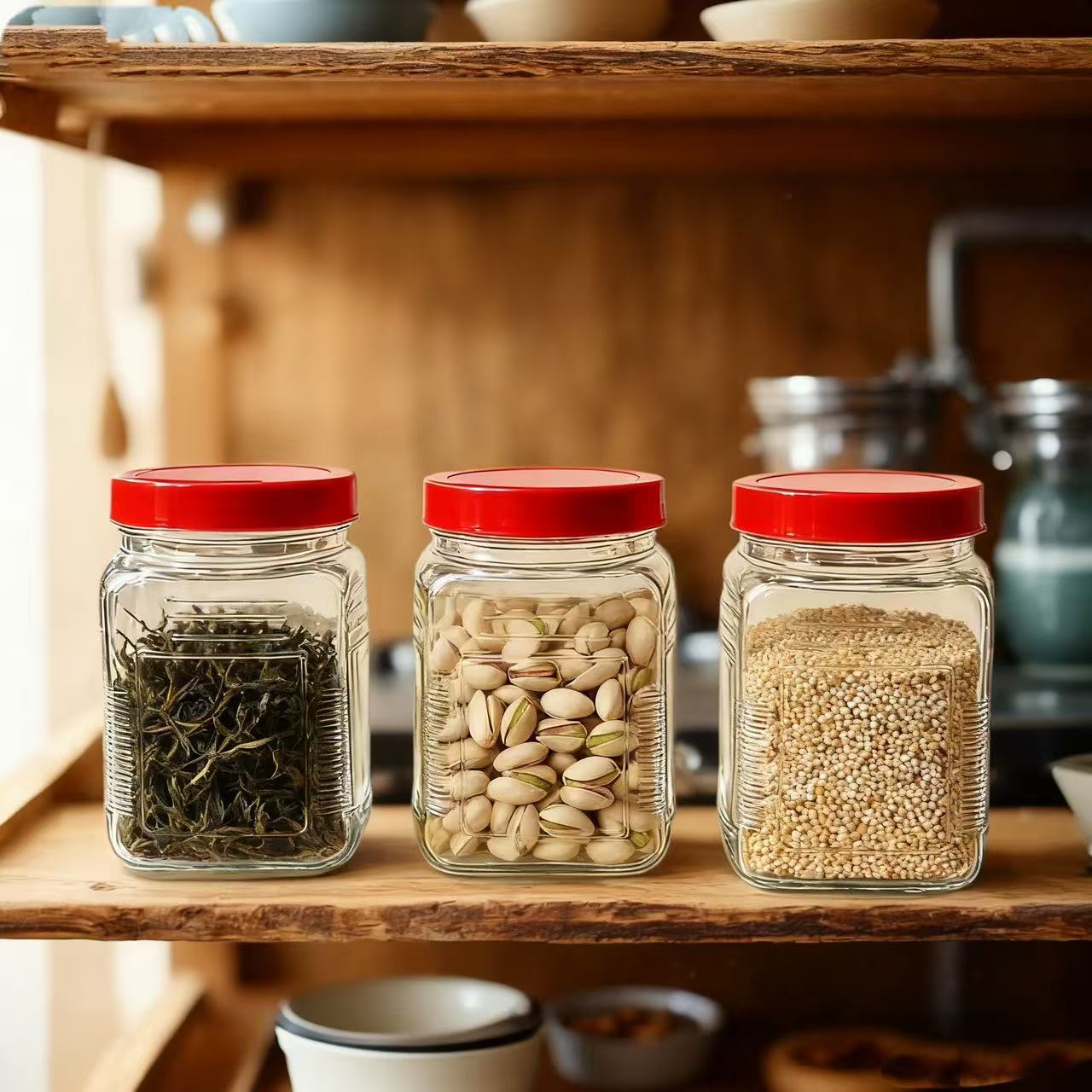 【750ml三只装】加厚玻璃密封罐家用辣酱泡菜玻璃密封罐食品收纳罐