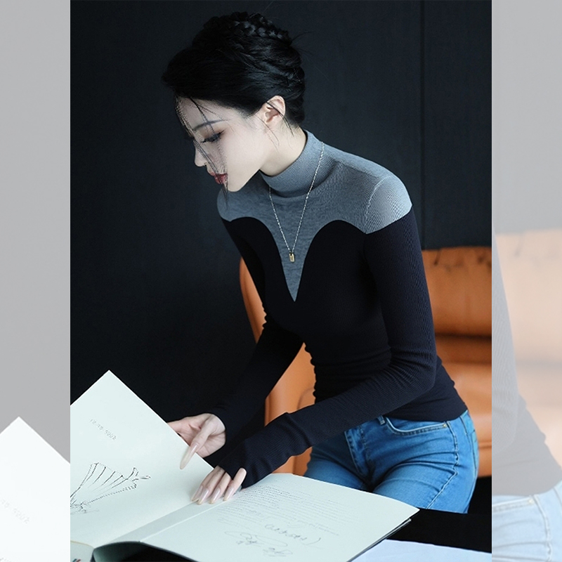 独特漂亮内搭假两件小衫外出高领上衣女装秋冬韩系内搭针织打底衫