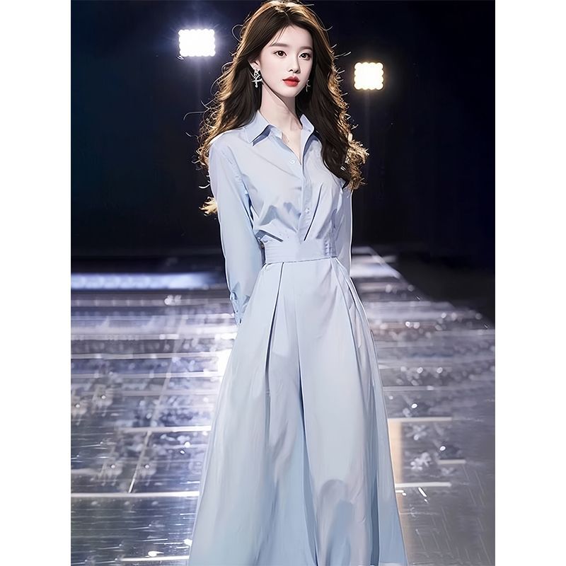 法式气质精致POLO领长袖衬衫连衣裙2025秋季新款女修身收腰连衣裙