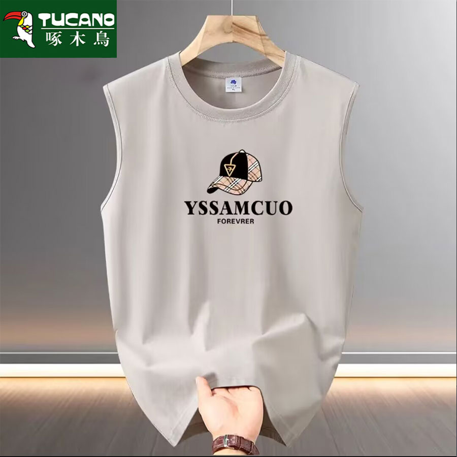 啄木鸟夏季男士薄款运动背心纯棉圆领无袖t恤健身休闲男装坎肩