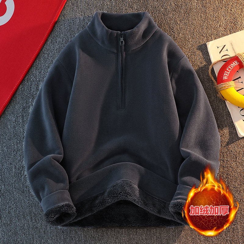 加绒加厚立领卫衣冬季男装套头外套时尚半拉链内搭保暖打底衫上衣