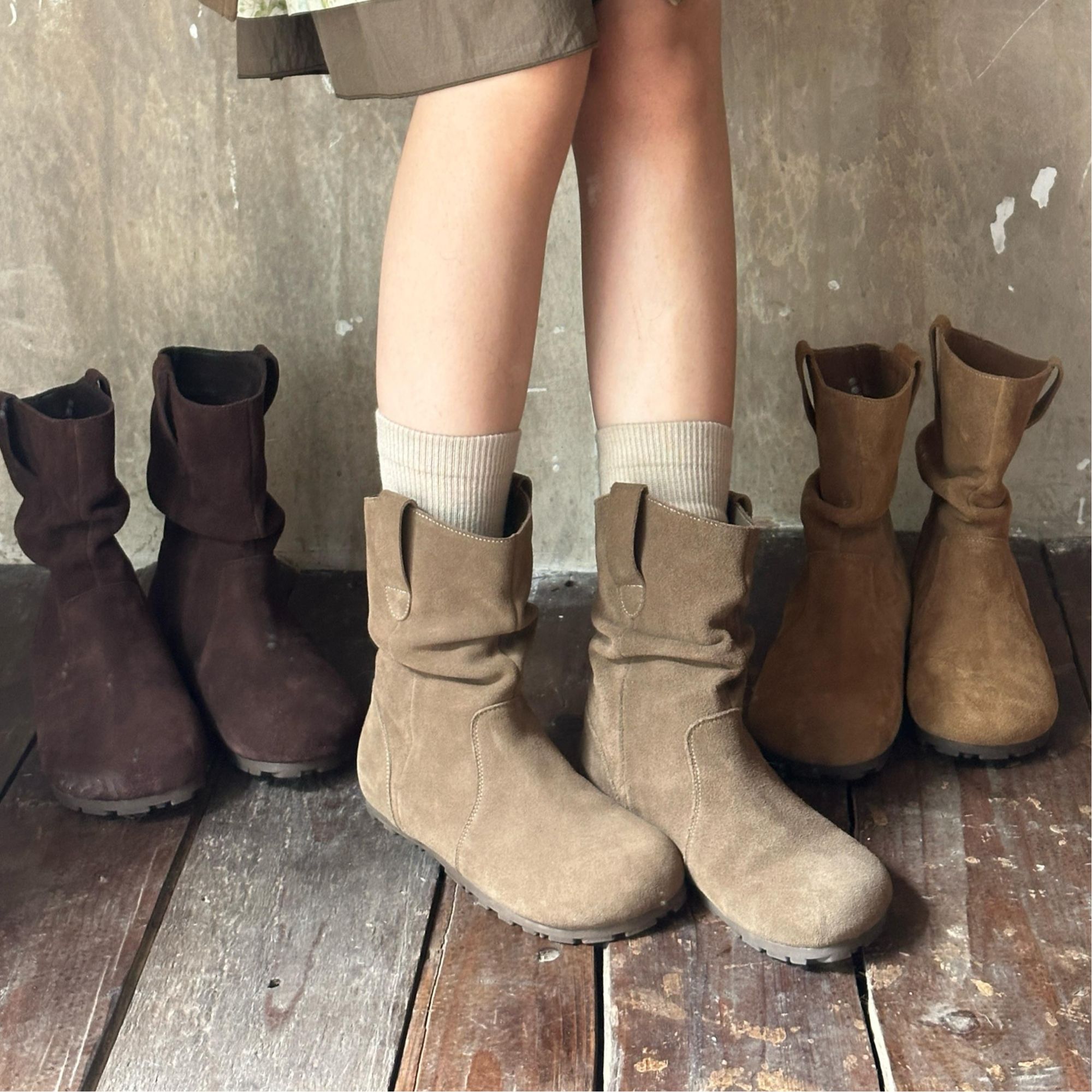 秋冬新款松果堆堆靴内增高牛皮软底保暖显瘦勃肯骑士短靴女