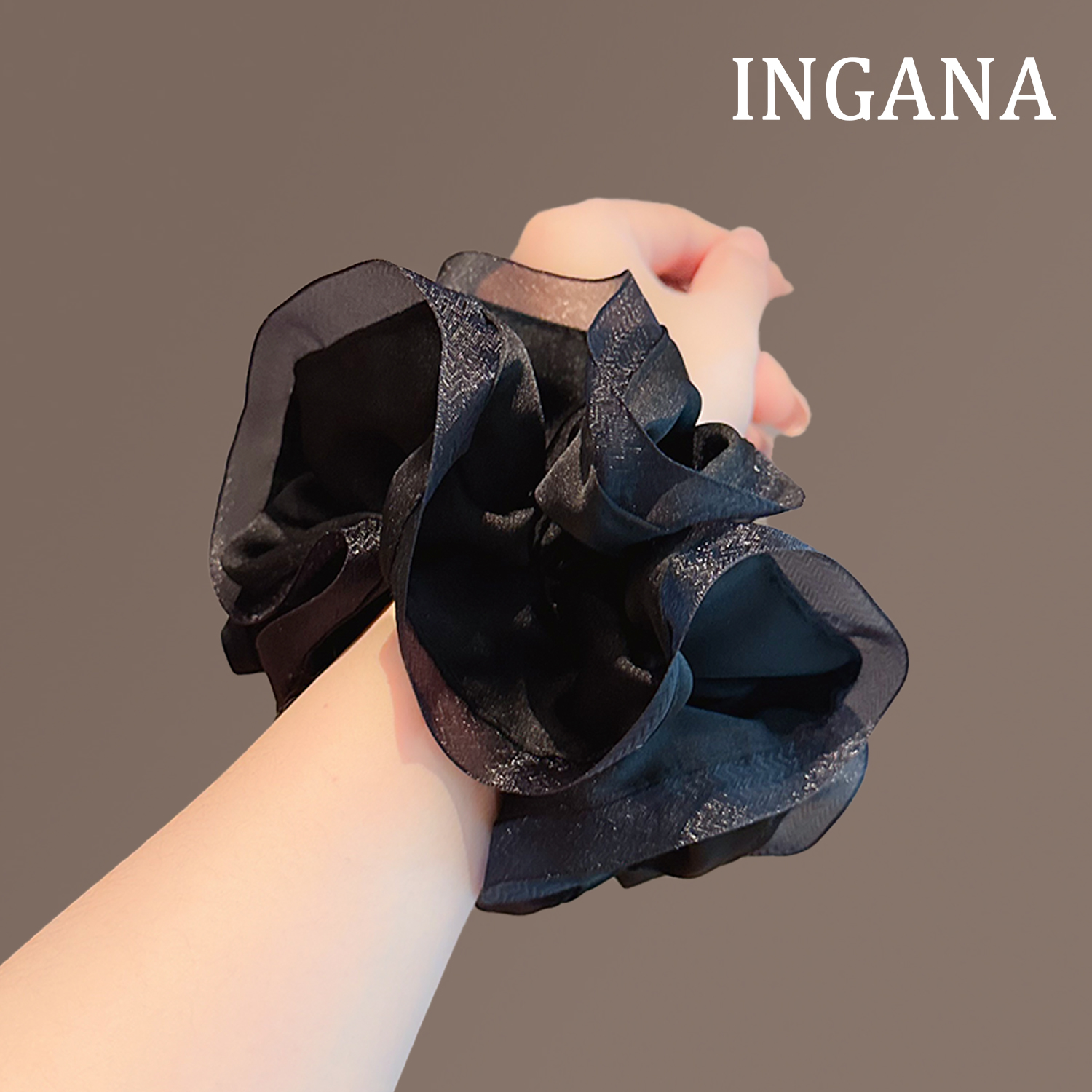 法式慵懒风木耳花边大肠发圈黑色百搭头绳气质头花扎马尾发绳头饰