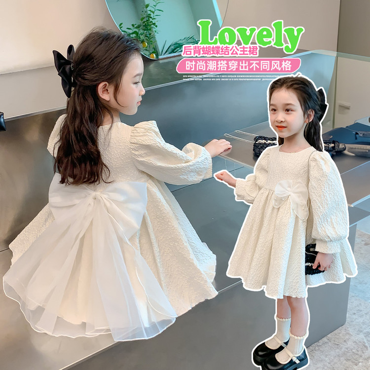 女宝宝蝴蝶结公主裙2025新款秋冬儿童长袖连衣裙女童礼服冬季裙子