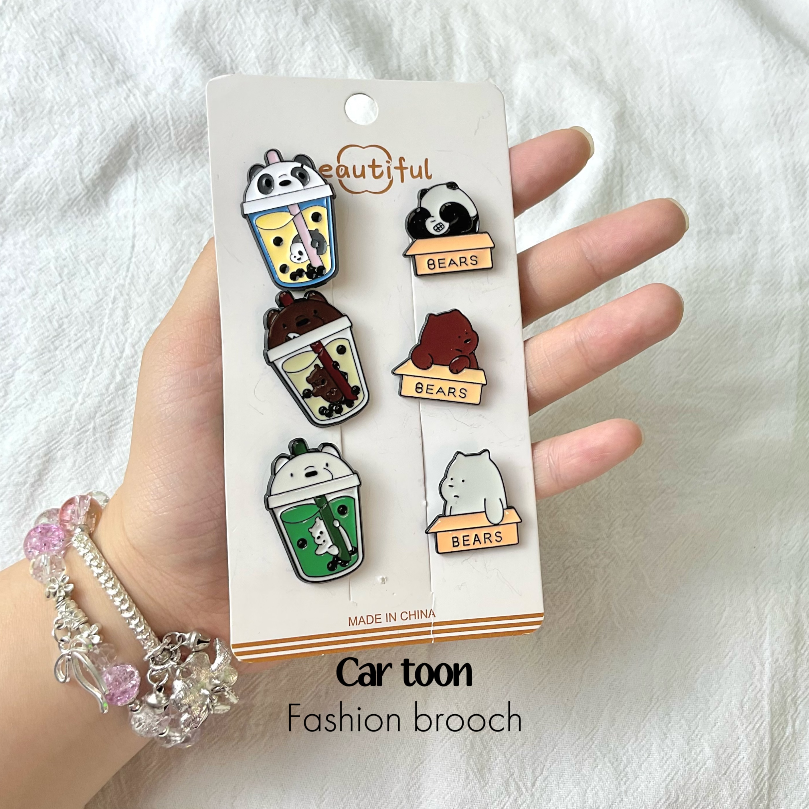 合金胸针 奶茶小熊胸针卡通可爱日系ins学生闺蜜情侣徽章别针配饰