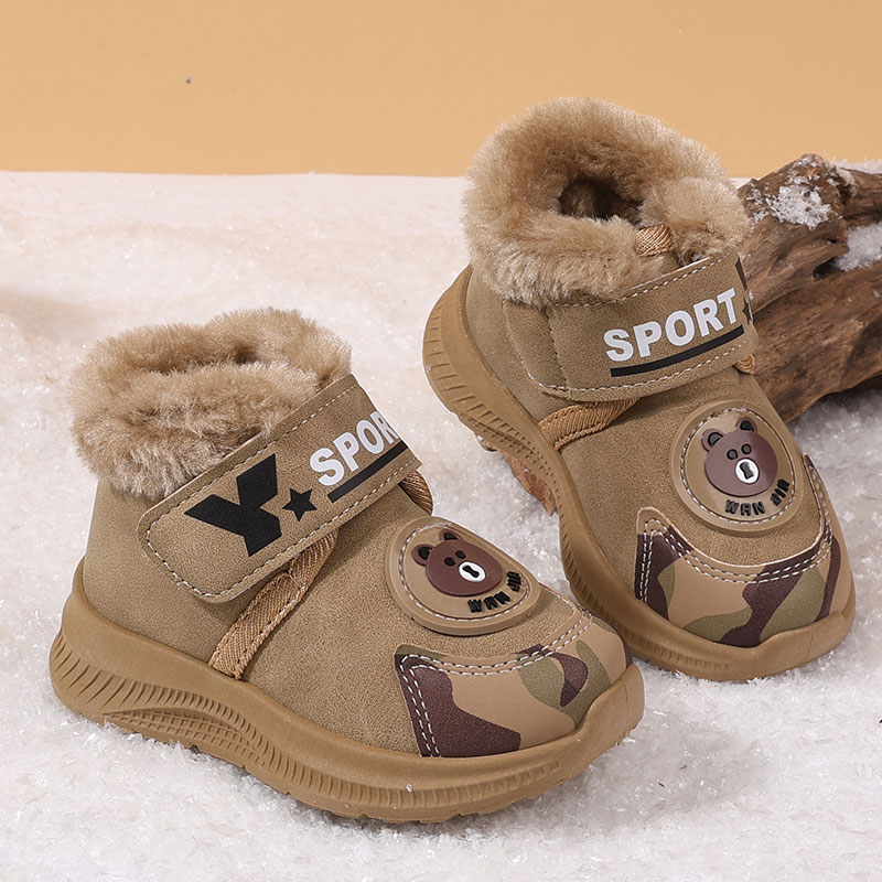 秋冬季儿童雪地靴1到3岁软底学步鞋卡通保暖宝宝棉鞋加绒男童棉靴