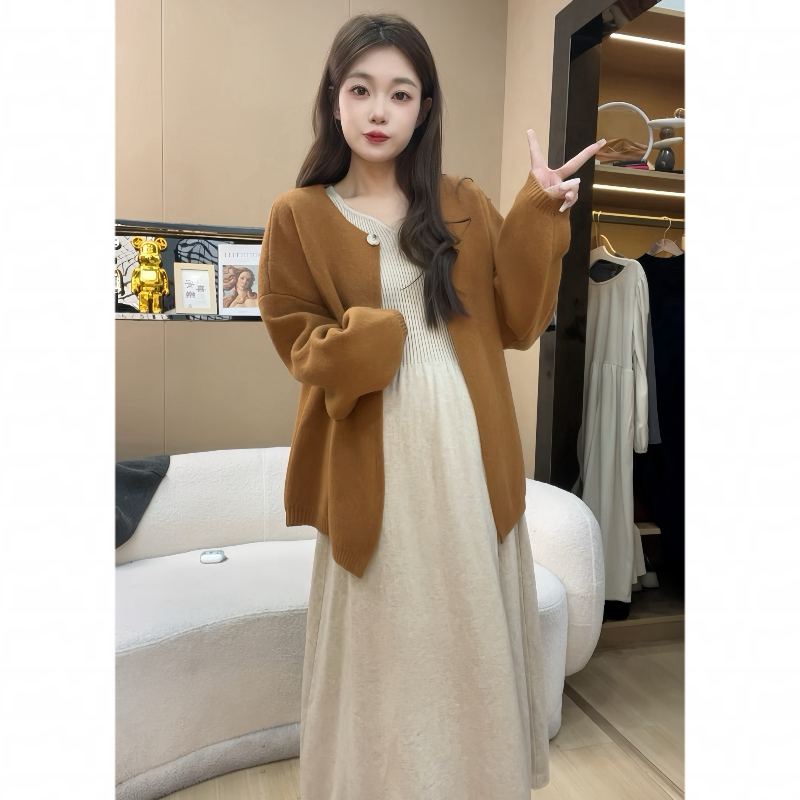 【苏遇婉】2025秋冬新款法式孕妇装软糯外套打底连衣裙显瘦加厚保暖