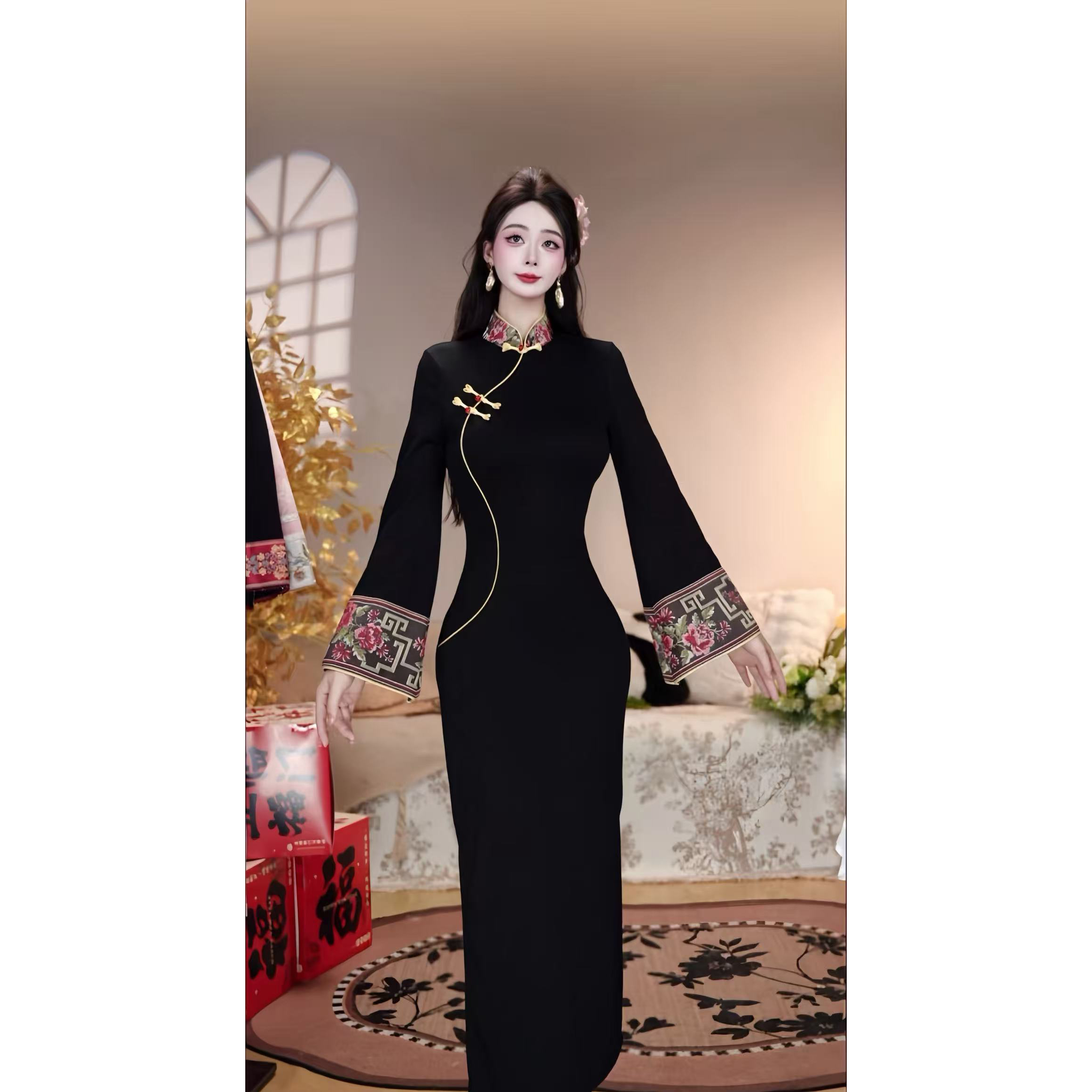 【扶摇东方】潇夫人自制新中式国风倒大袖旗袍秋季复古气质修身