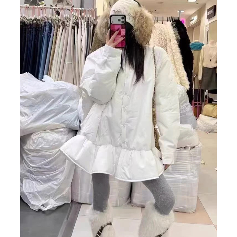 （初见荷叶裙）2025宽松荷叶边花苞裙夹棉衬衫连衣裙中长款裙子