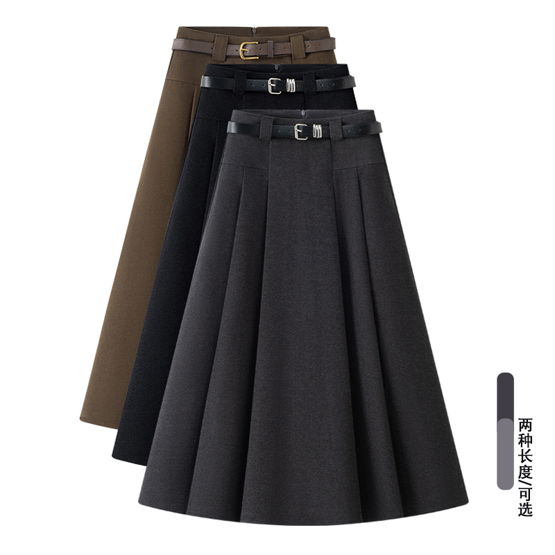 毛呢裙半身裙女中长款冬季百褶裙伞裙2025新款A字高腰灰色长裙子