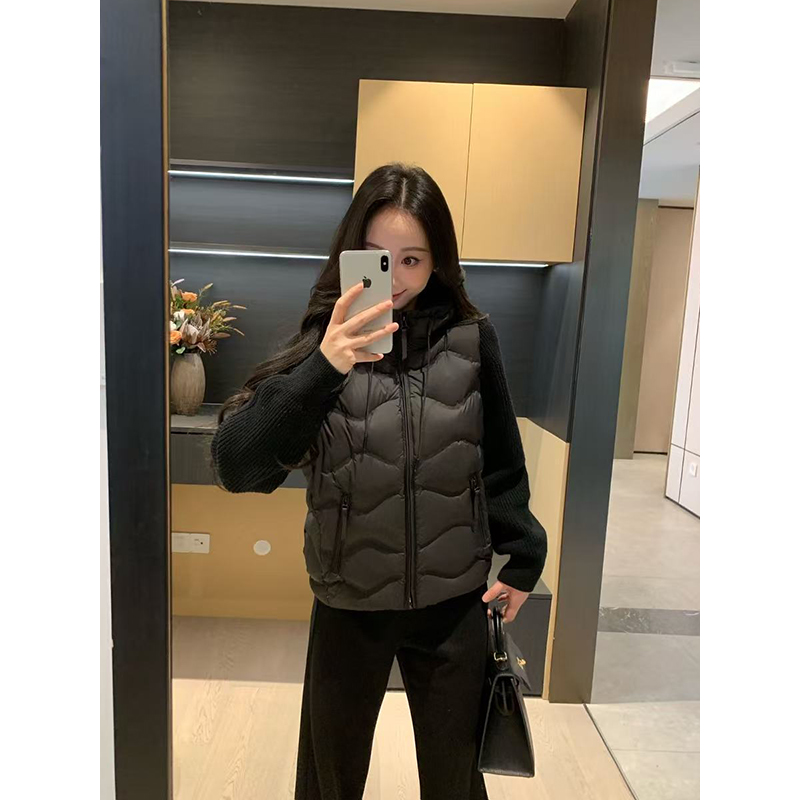 XINYI【温暖呼吸】冬季针织拼接连帽羽绒服女显瘦百搭X625X19350