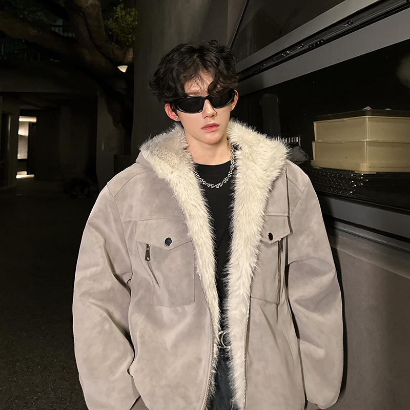 美式复古座山雕棉服男款冬季高级感痞帅防寒外套毛绒保暖短款棉衣