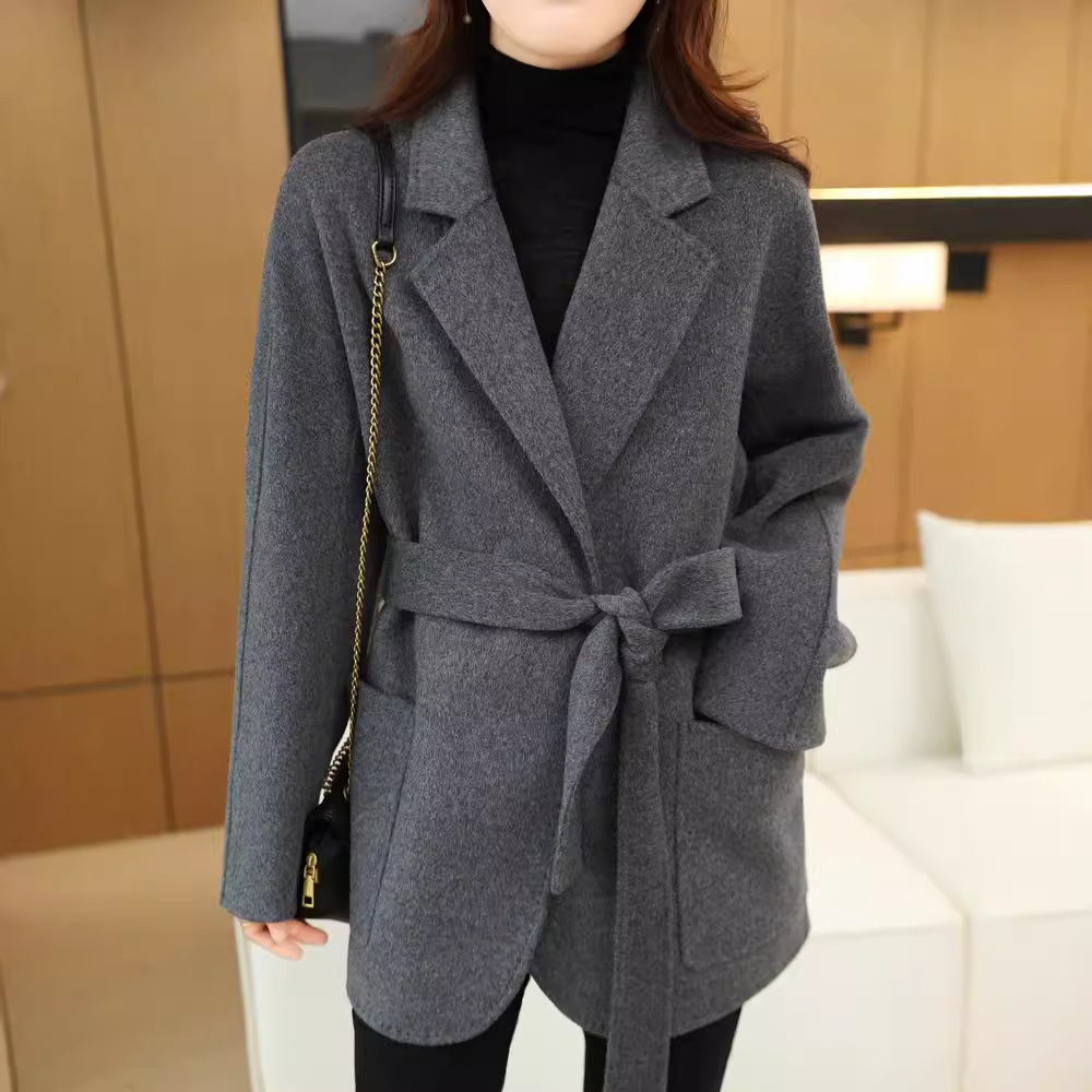 双面呢羊毛大衣气质中长款女秋冬韩版西装领毛呢外套百搭修身型
