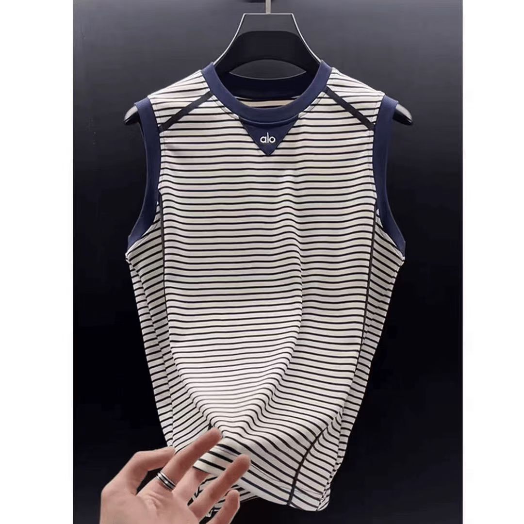 欧货轻奢无袖背心男士夏季新款时尚条纹短袖百搭潮流帅男休闲上衣