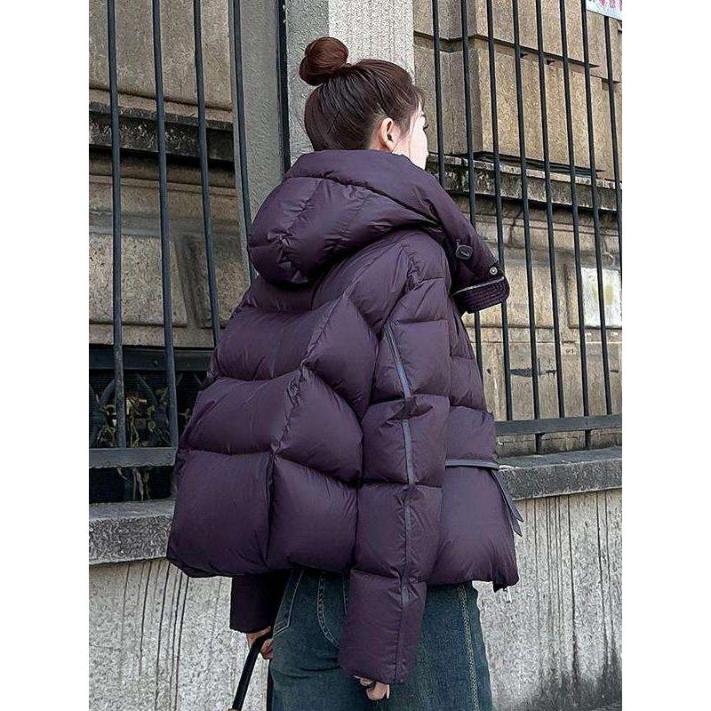 泡芙羽绒服女短款2025冬新款小个子连帽宽松面包服白外套加厚