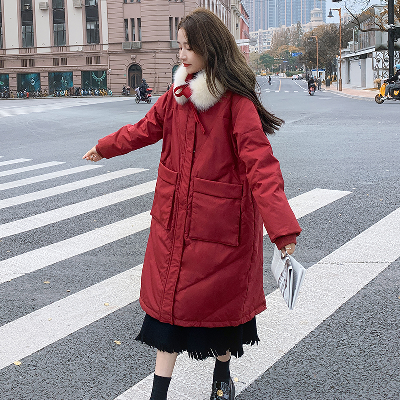 韩版新年圣诞红毛领羽绒服女2025冬季新款加厚显瘦保暖白鸭绒外套