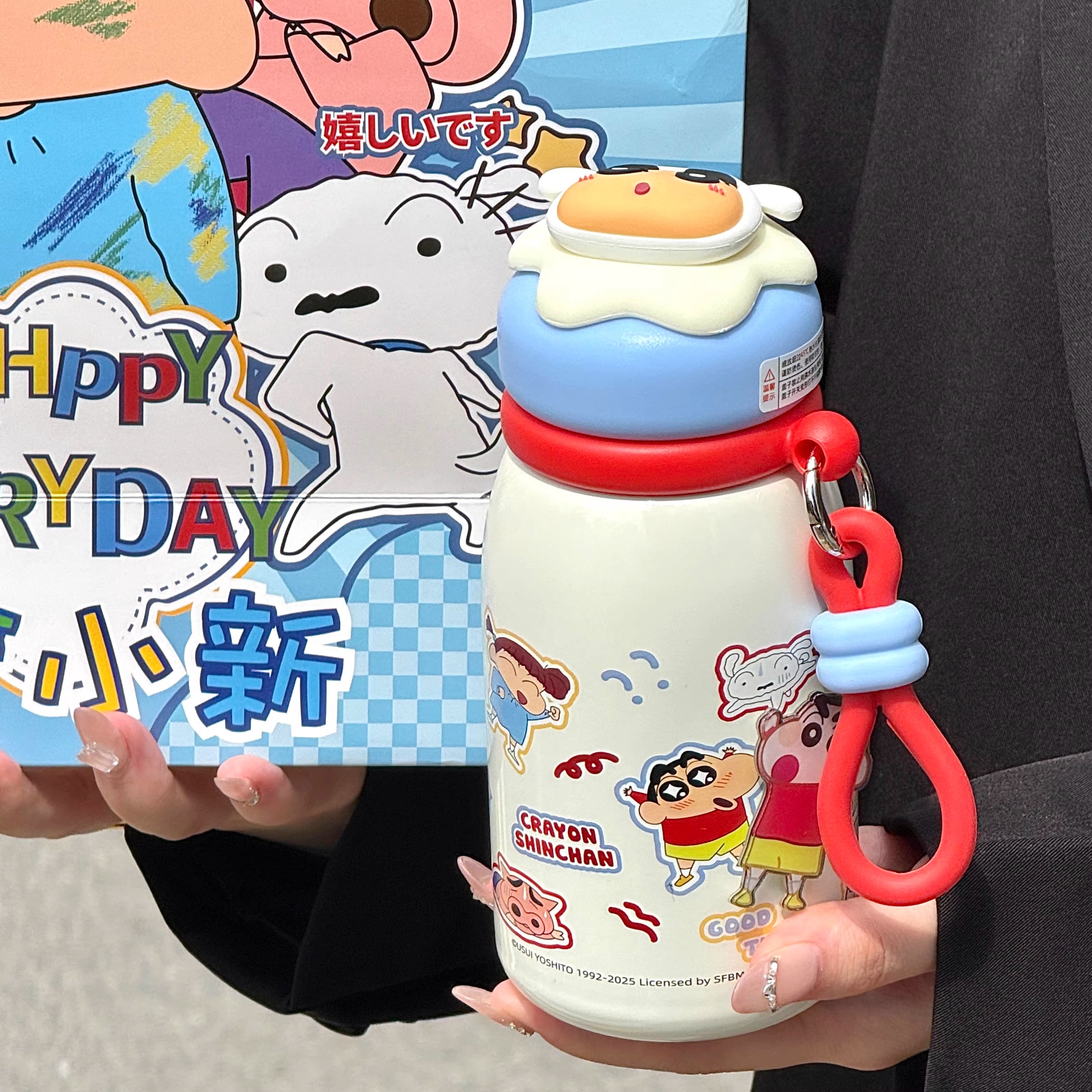 蜡笔小新保温杯男女生新款高颜值可爱学生上学专用带茶隔直饮水杯