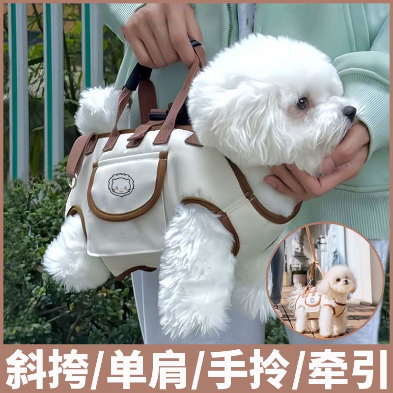 狗狗斜挎包外出便携背包夏季手拎包牵引绳中小犬单肩包遛狗神器LW