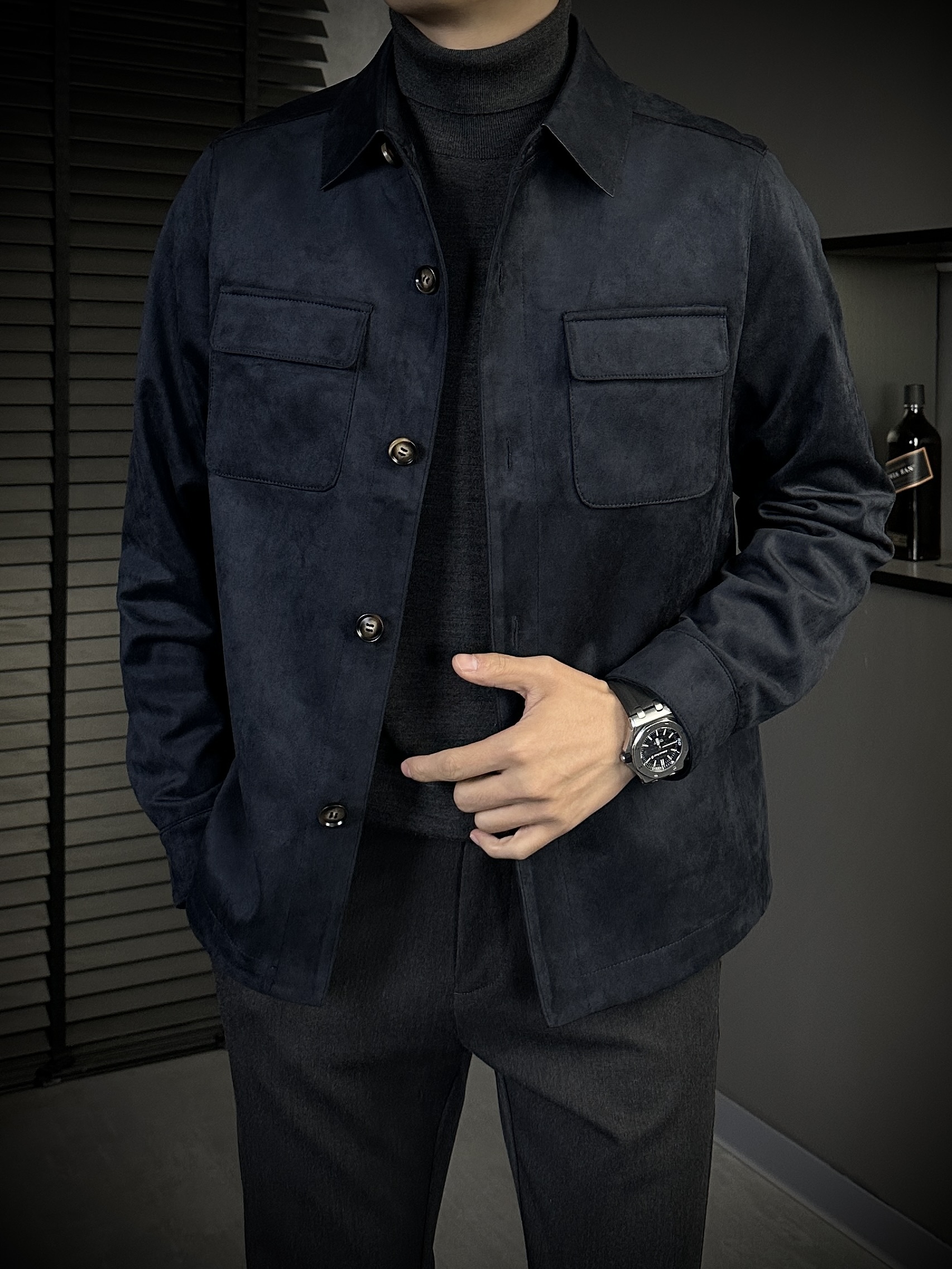 KING&GUCH【鹿皮绒】秋季2025新款男士短款翻领百搭休闲夹克68352