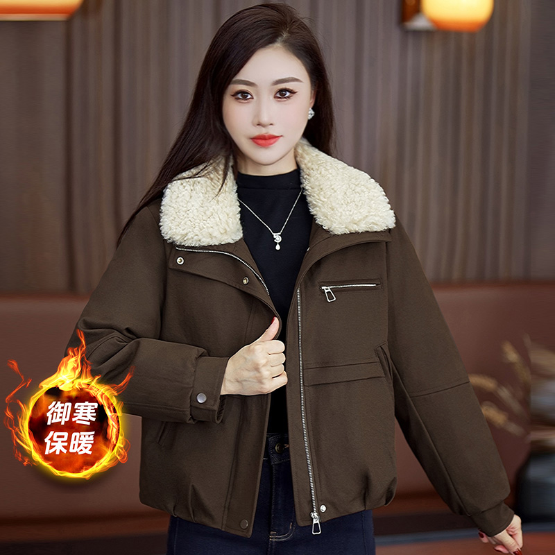 2025新款时尚皮夹克短外套加绒冬季女纯色厚款休闲保暖加厚韩版女