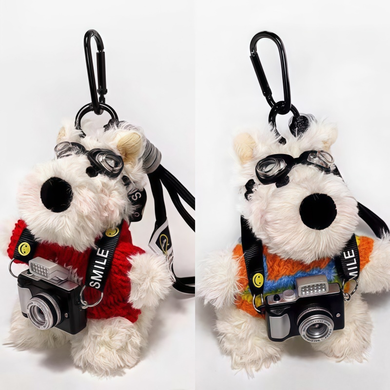 可爱毛绒挂件相机西高地包包挂饰卡通小狗公仔钥匙扣创意礼物