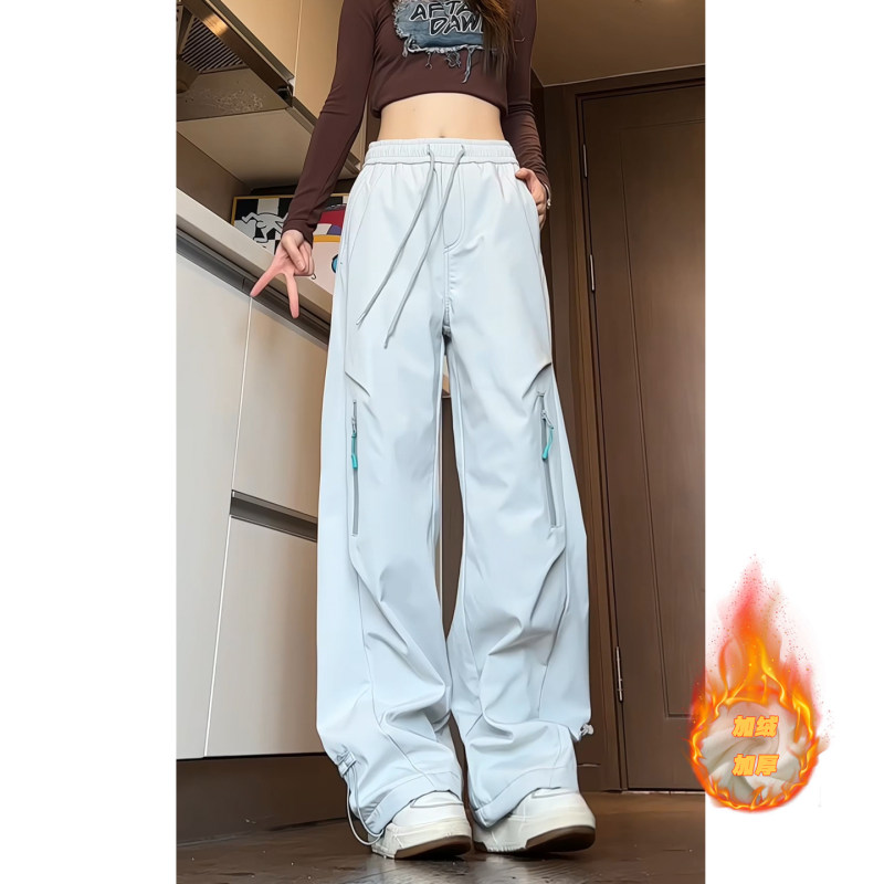 冬季加绒加厚冲锋裤男女防水防风户外抽绳束脚直筒休闲长裤