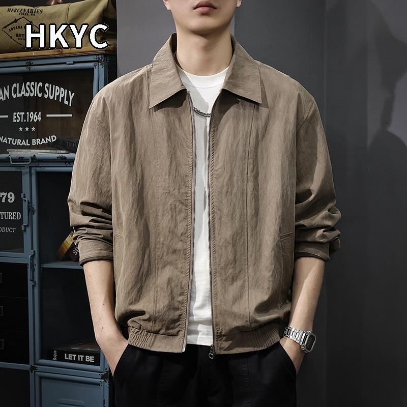 美式复古简约百搭外套男春季新款宽松大码翻领夹克上衣薄款潮流