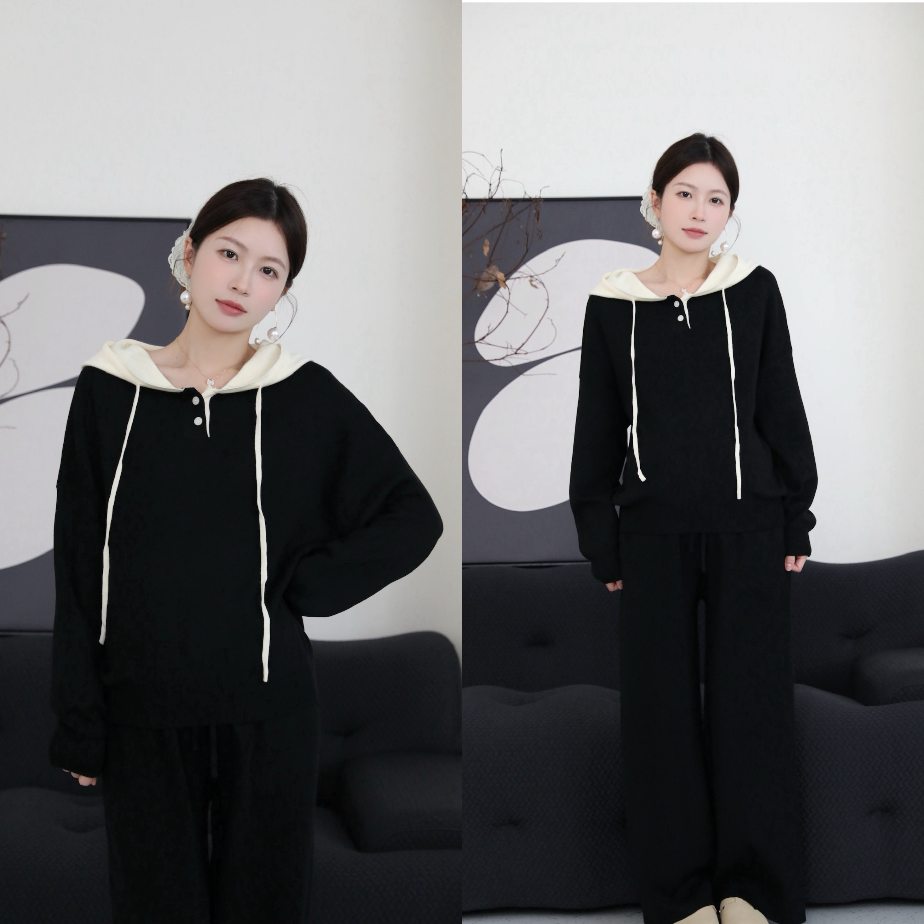 senenmu【遇见套装-连帽版】【羔羊绒】新款显瘦套装孕妇装针织套装