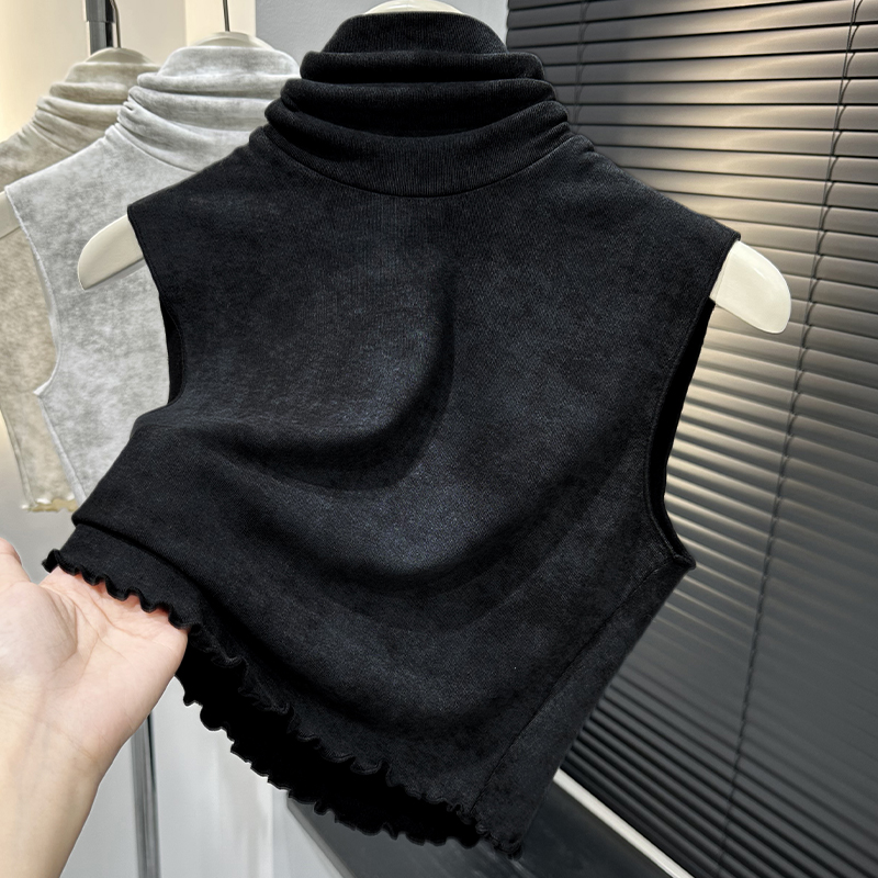 2025秋冬新款黑色堆堆领无袖扎染打底背心气质短款套头假领上衣女