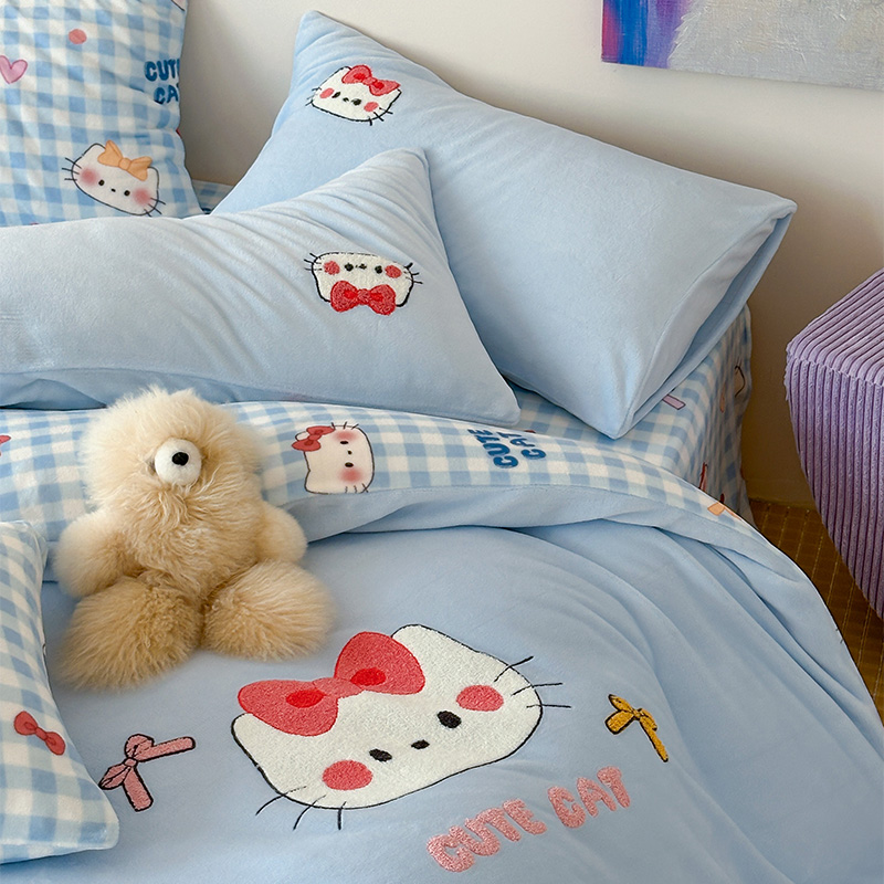 【朵罗塔】加厚保暖牛奶绒四件套双面绒蝴蝶结猫咪2025新款被套床单