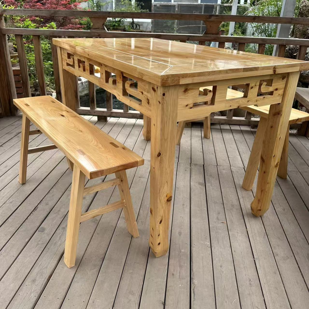 新中式正方形一桌饭桌餐桌长方形中式茶桌椅实木桌复古客厅四椅