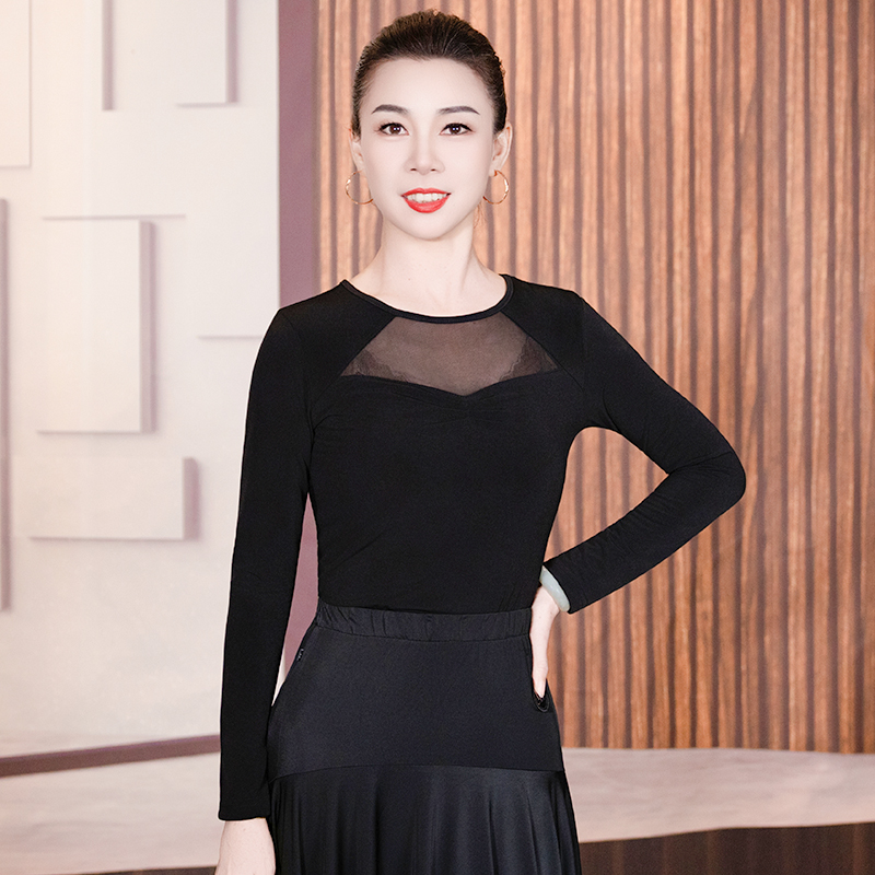 [英舞丹斯]8015交谊舞T恤圆领极简风圆领服装长袖舞蹈服拉丁舞