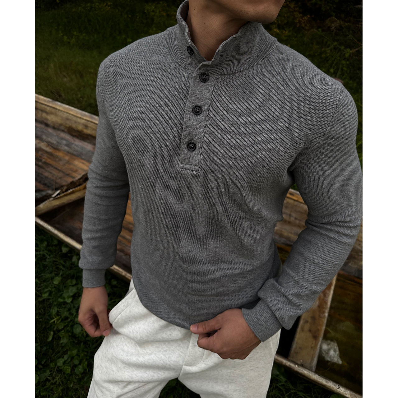 GTAL25AW美剧性张力亨利领毛衣美式休闲老钱风纯色复古长袖上衣