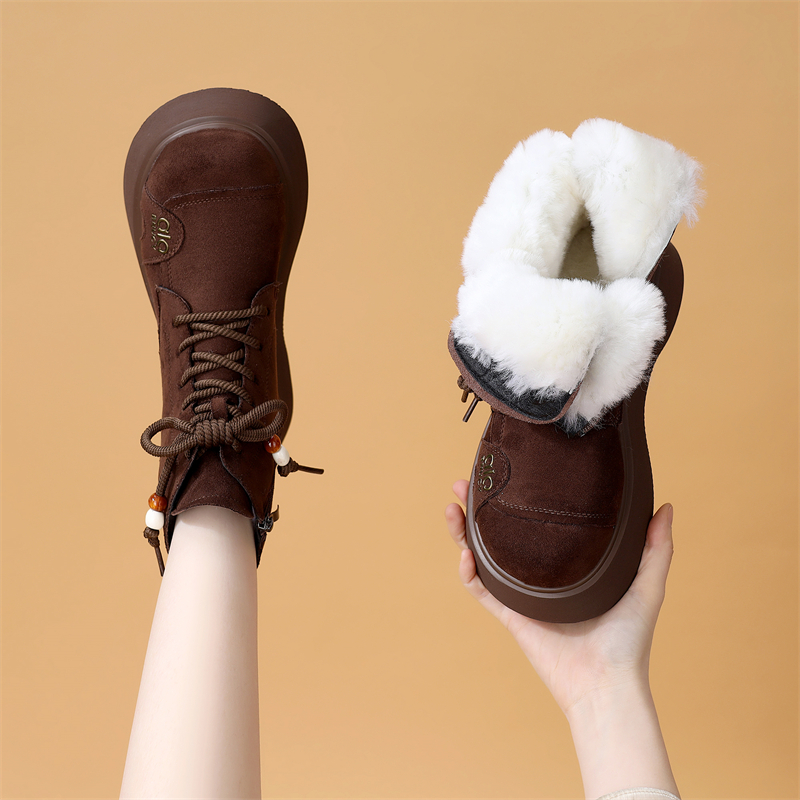 复古百搭皮毛一体马丁靴女2025冬季新款厚底短靴软底羊毛靴大棉鞋