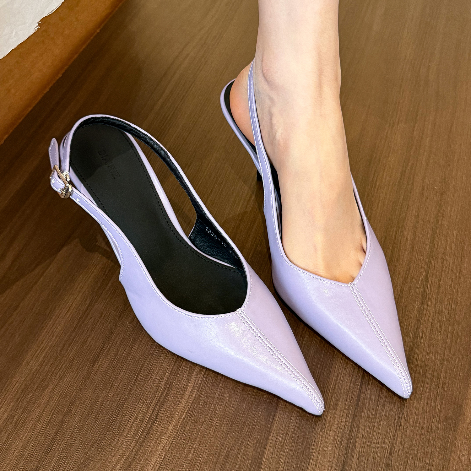 elingstudio 紫调氛围！显瘦尖头细高跟鞋女2025春季包头后空凉鞋