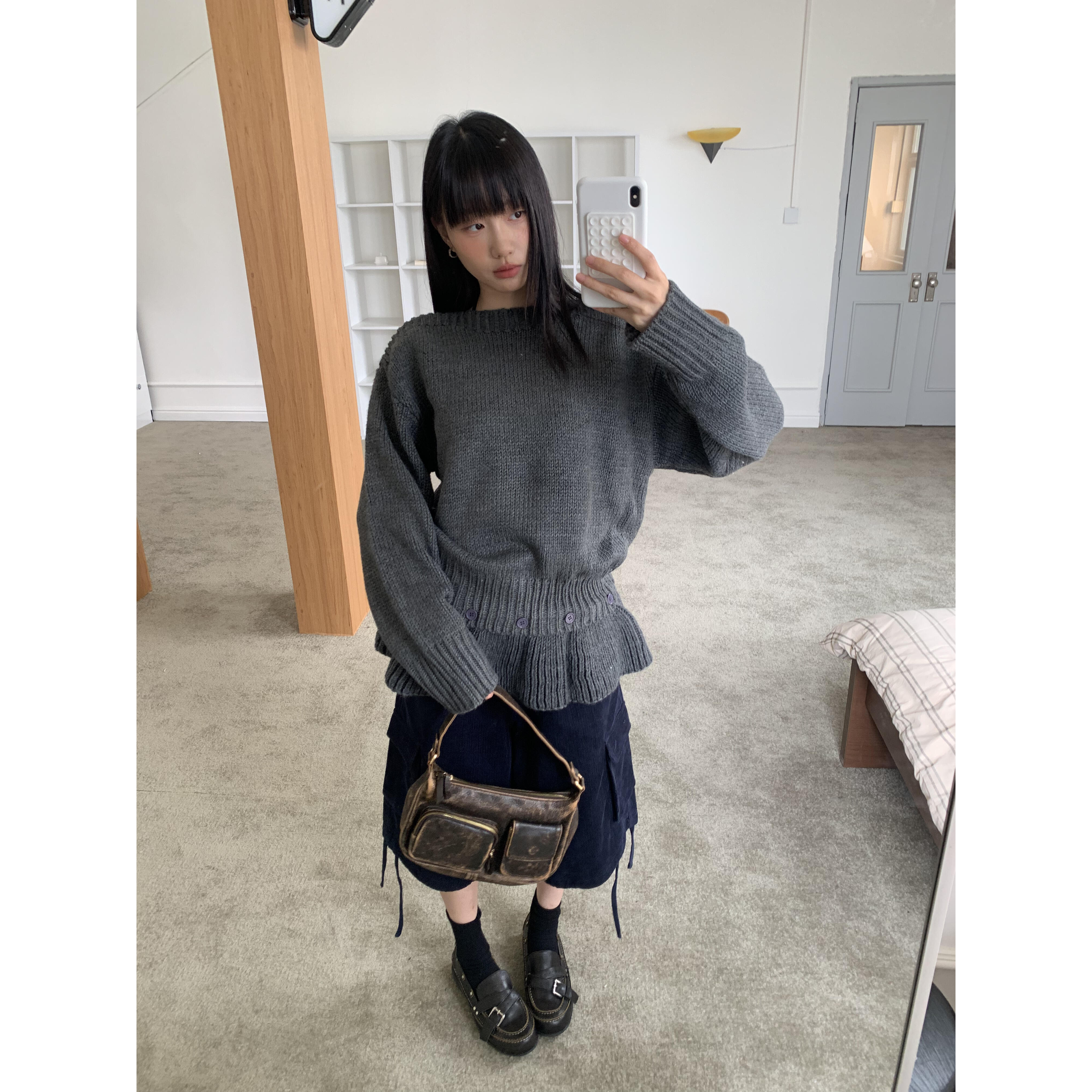 可拆卸裙摆秋冬温柔减龄花边百搭套头圆领针织衫高领短款毛衣