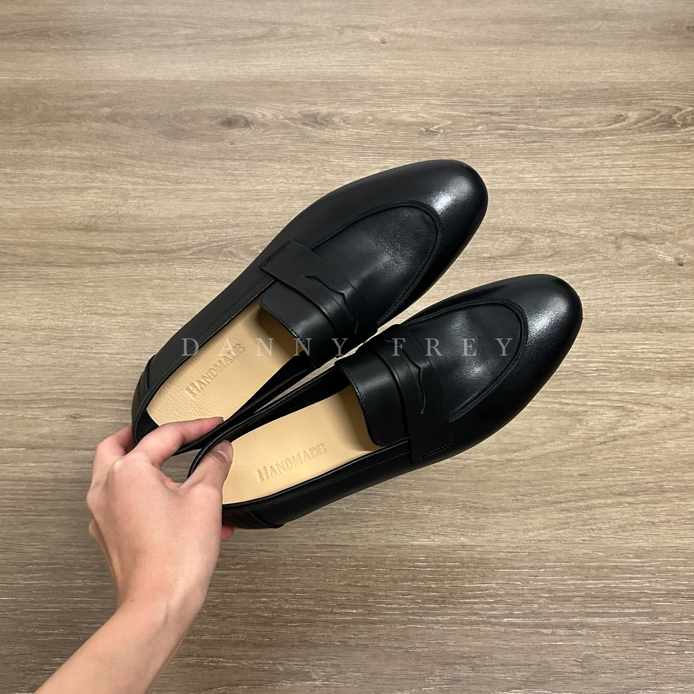 Dannyfrey英伦风通勤复古女一脚蹬头层羊皮粗跟百搭软底乐福鞋2CM