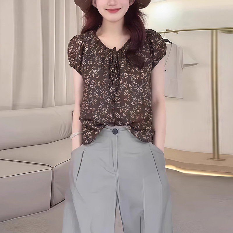 潮流百搭夏季时尚气质新款碎花漂亮通勤休闲日常宽松显瘦女装衬衫