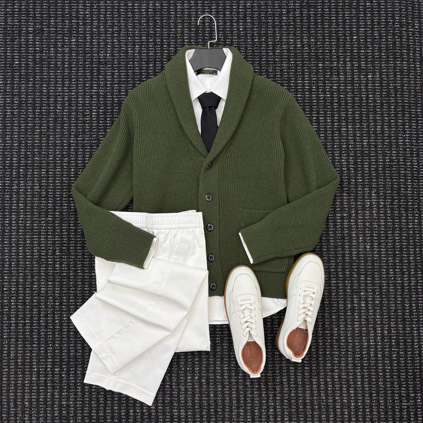 秋冬季保暖加厚设计感青果领针织开衫休闲时尚百搭口袋毛衣外套男