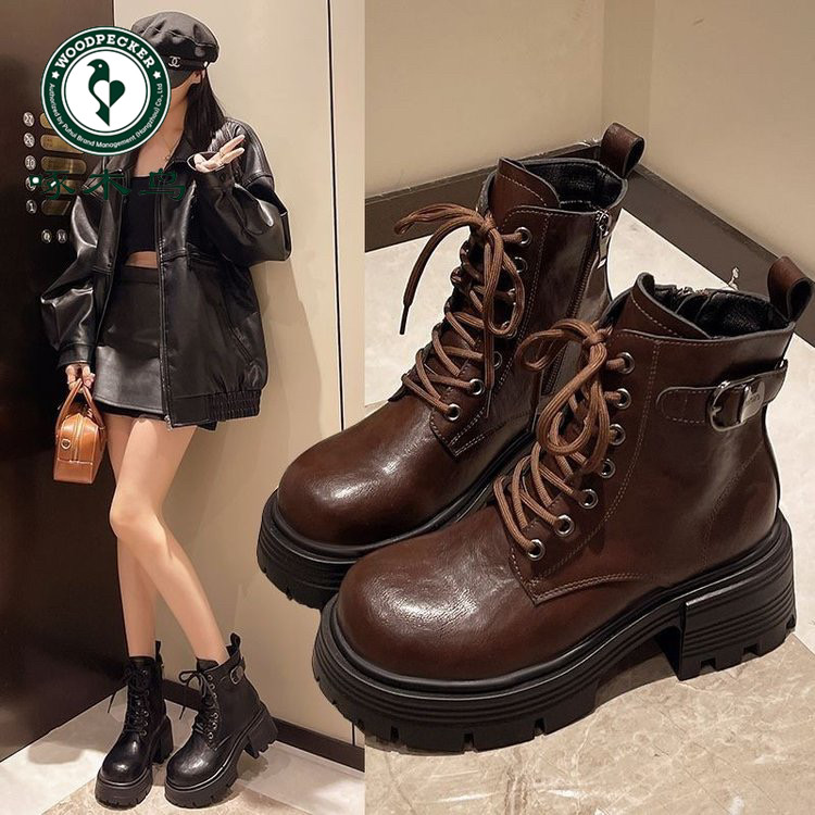 啄木鸟增高马丁靴女款冬季女鞋加绒加厚大棉鞋棉靴厚底雪地靴