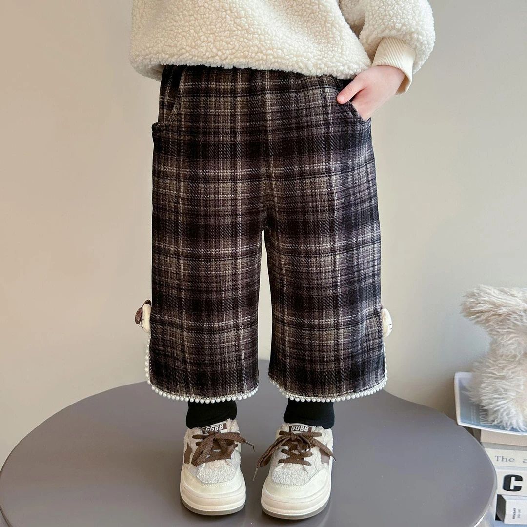 女童加绒裤子秋冬外穿2025新款时尚洋气儿童长裤小女孩假两件长裤