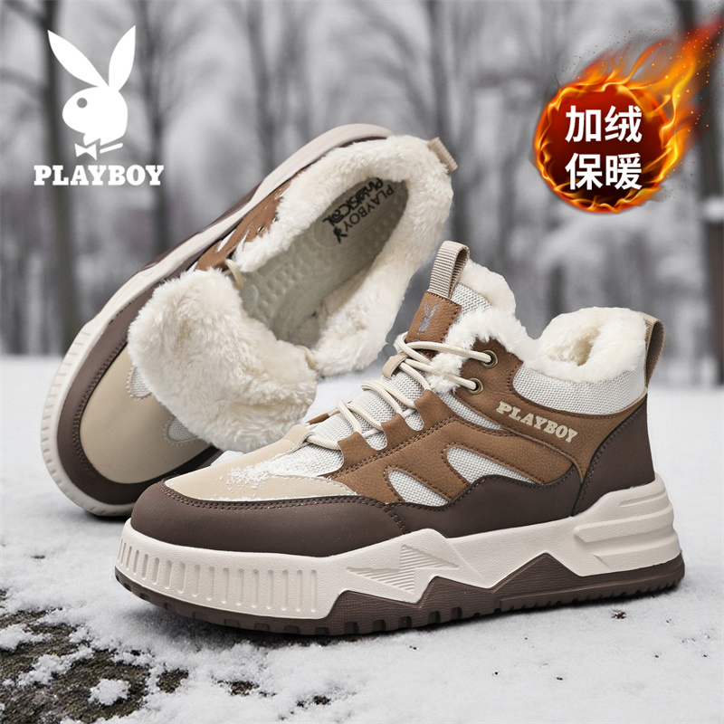 PLAYBOY/花花公子高帮棉鞋冬季加绒保暖雪地加厚休闲运动鞋耐脏鞋
