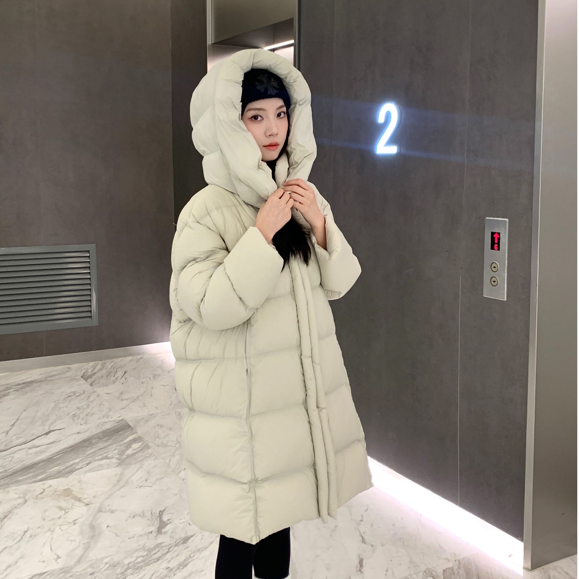 【雪欢飞正品】新款鹅绒羽绒服高腰加厚女韩版秋冬连帽中长款28-2