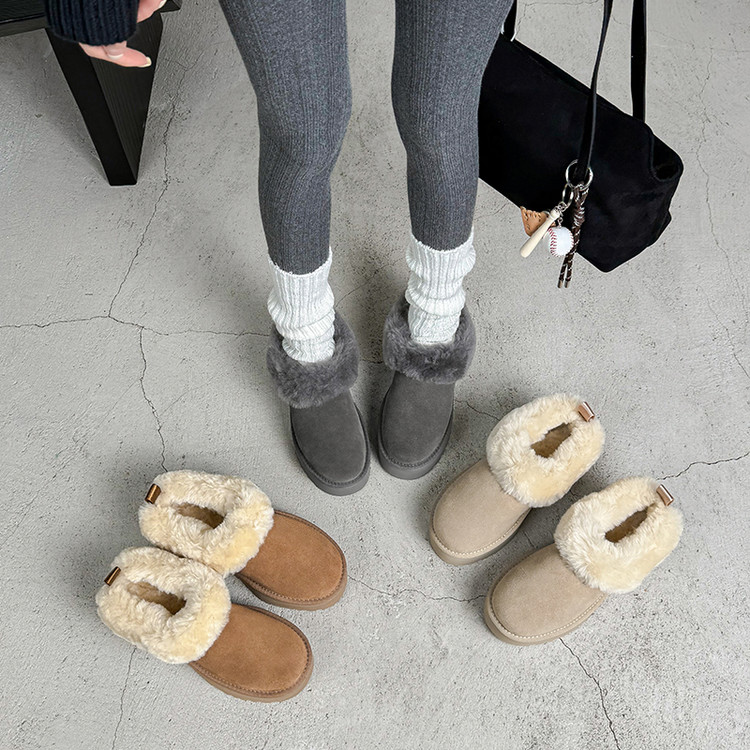 跟高4cm 复古百搭舒适厚底雪地靴冬季通勤休闲简约时尚保暖雪地靴