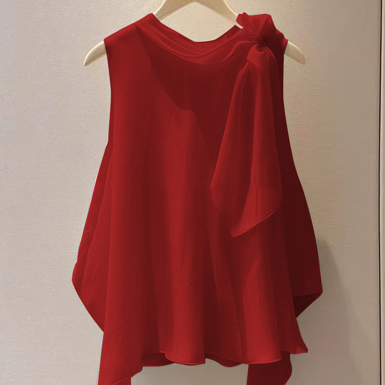 独特漂亮洋气高端别致小衫法式小上衣红色无袖衬衫2025新款女夏季