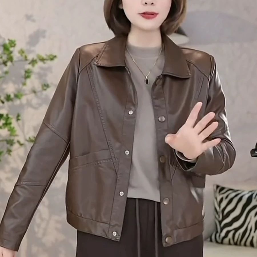 小个子海宁皮衣外套女短款春秋装2025新款洋气质妈妈皮夹克机车服